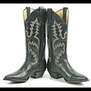 Vintage Panhandle Slim Black Lizard Snip Toe Cowboy Boots 10-Row Stitch Women' 6
